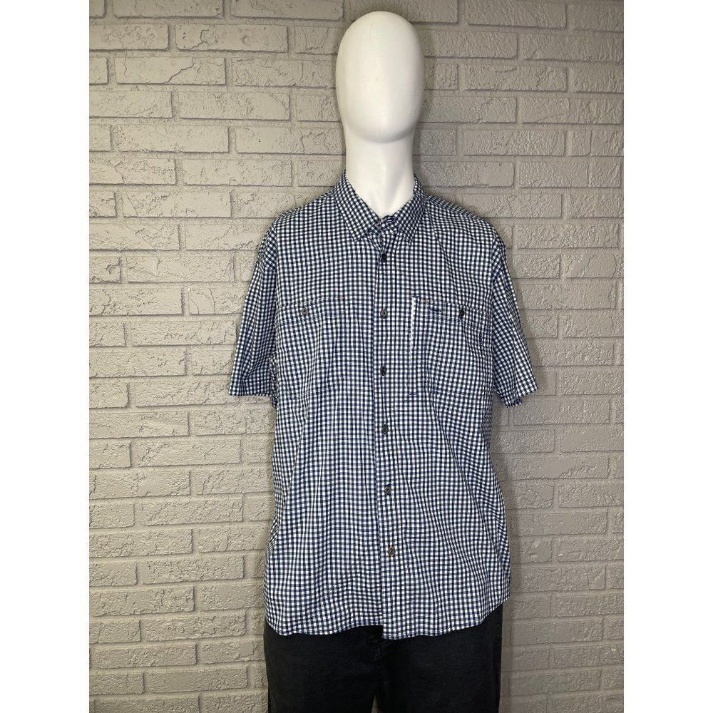 Orvis Active Fit Blue White Plaid Short Sleeve Shirt Size XL